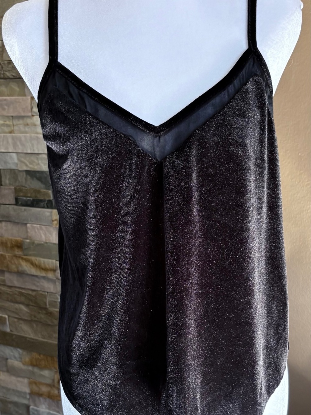 1.STATE Black Velvet Shimmer V-Neck Camisole Tank Top - Size M